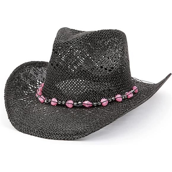 Accessories Straw Cowboy Hat For Women With Shapeable Brim Beaded